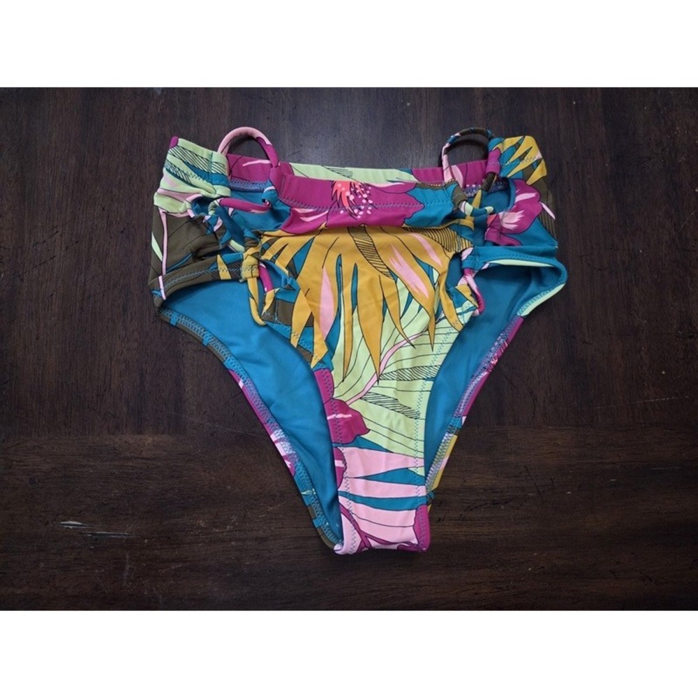 NWOT Volcom S Strappy Side Palm Leaf Bikini Swim Bottom 131864